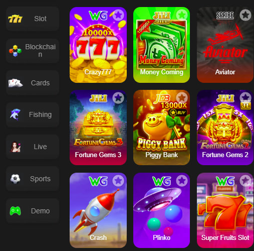 Main screen of 77Bet Game game page for PK players